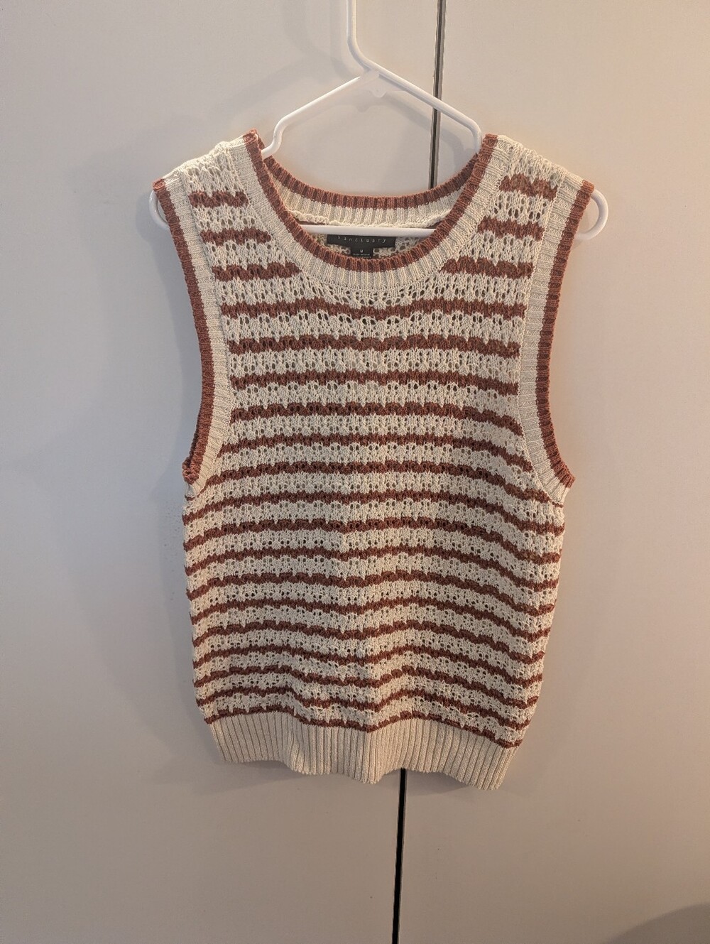 Sanctuary Woman's Medium Striped Knit Sleeveless Sweater Vest - Cream & Rust